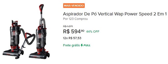 Aspirador de Pó Vertical WAP Power Speed 2 em 1