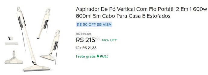 Aspirador de Pó Vertical com Fio Portátil 2 em 1 600W Ablemark