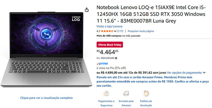 Lenovo 15IAX9E i5 12450HX