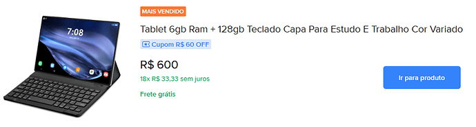 Tablet 6GB RAM + 128GB com Teclado e Capa