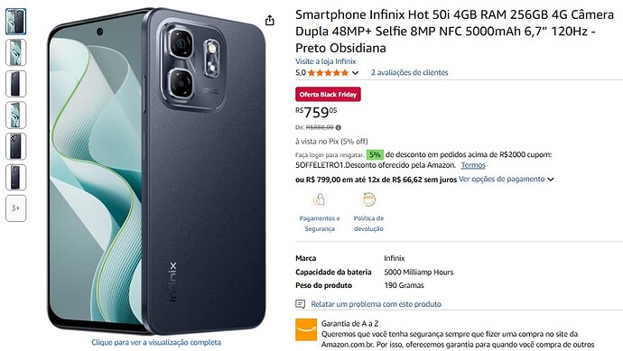 Smartphone Infinix Hot 50i 256GB 4G