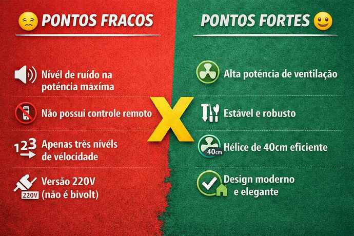 Pontos fracos x pontos fortes ventilador Arno