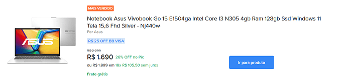 Notebook Asus Vivobook Go 15 E1504GA