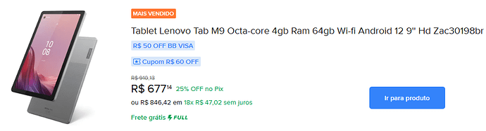 Tablet Lenovo Tab M9 Octa Core 4GB RAM 64GB