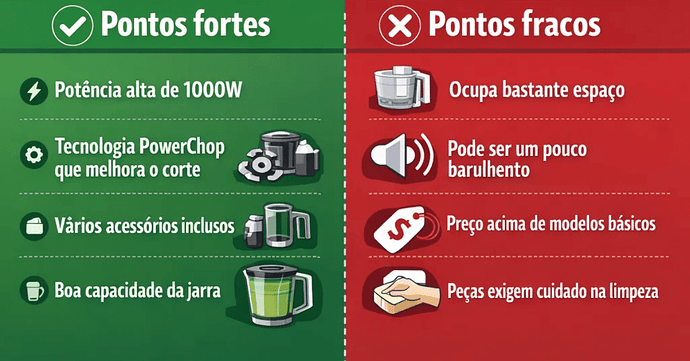 Pontos fracos e forte do Multiprocessador PowerChop 1000 Philips Walita
