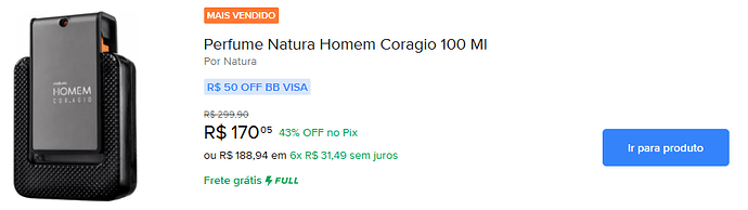 Perfume Natura Homem Coragio 100ml