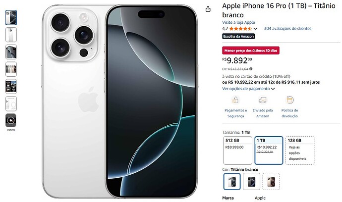 Apple iPhone 16 Pro (1 TB) – Titânio branco