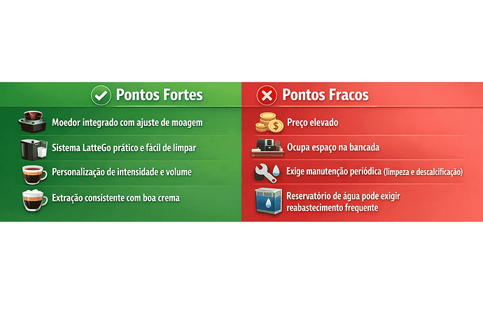 pontos fortes e fracos Cafeteira Espresso Superautomática LatteGo Philips Walita Série 2300