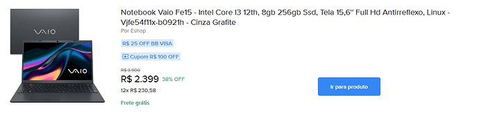 Notebook Vaio FE15 – Intel Core i3