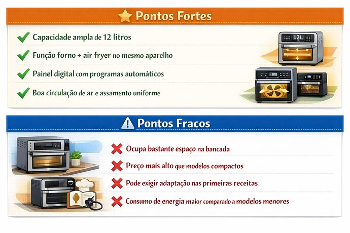 Pontos forte e fracos da Fritadeira Elétrica Electrolux Oven Digital 12L Air Fryer EAF90 Grafite
