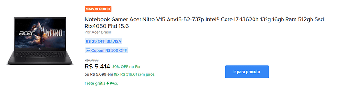 Notebook Gamer Acer Nitro V15 ANV15-52-737P