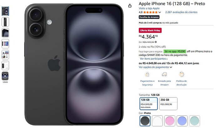 Apple iPhone 16 (128 GB) – Preto