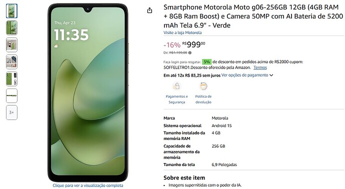Smartphone Motorola Moto g06-256GB - Verde
