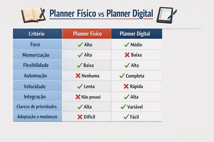 tabela comparativa planner físico x digital
