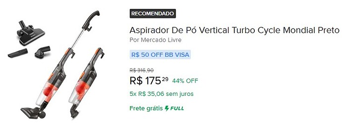 Aspirador De Pó Vertical Turbo Cycle Mondial