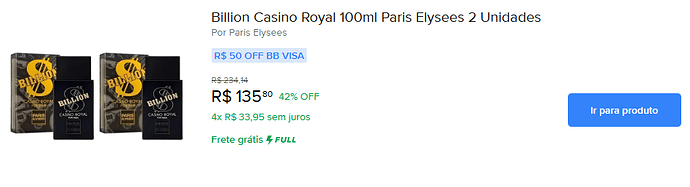 Billion Casino Royal 100ml Paris Elysees 2 unidades