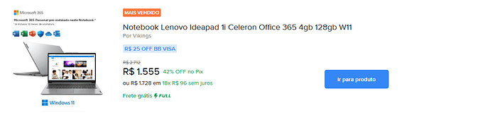 Notebook Lenovo Ideapad 1i Celeron Office